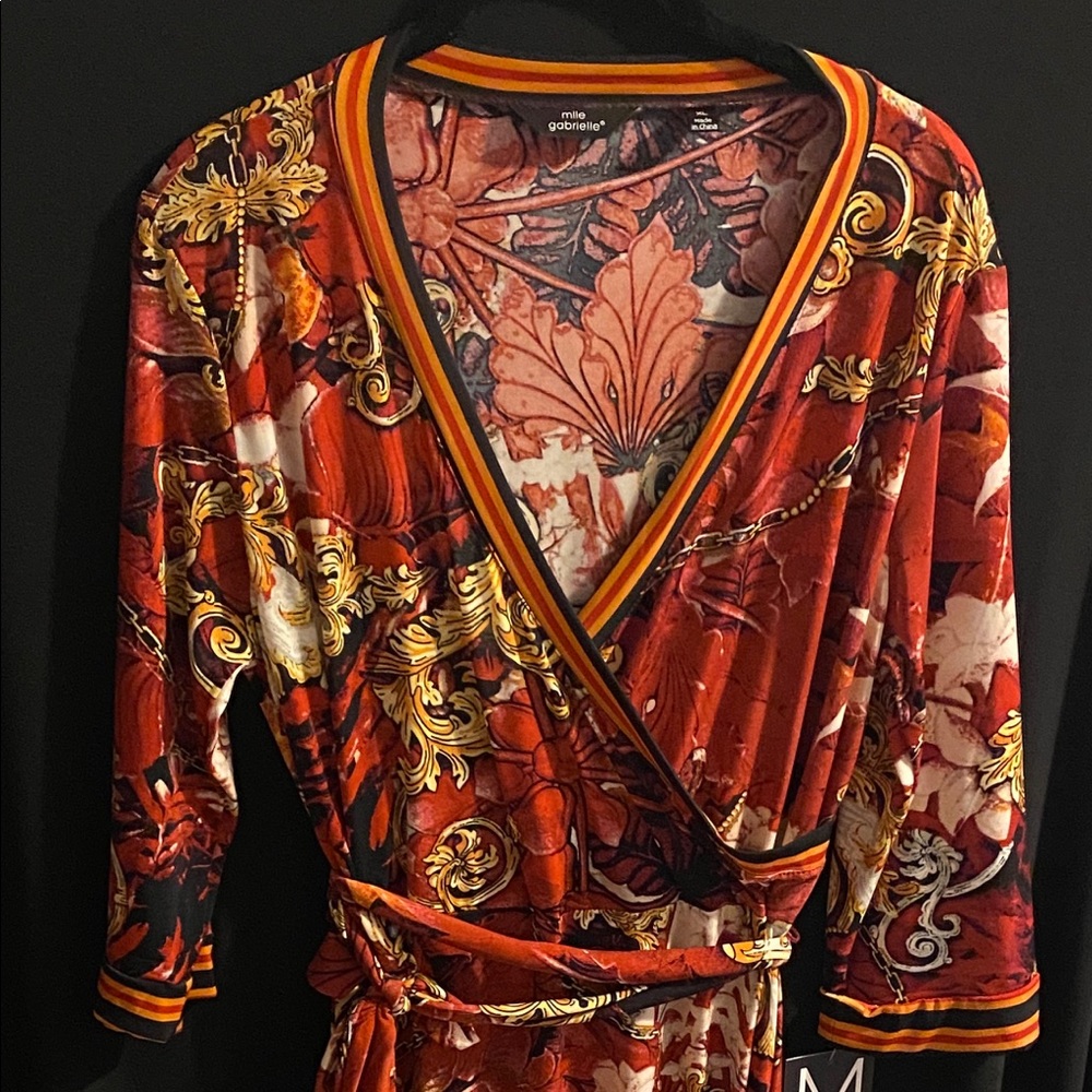 Print calf length wrap dress